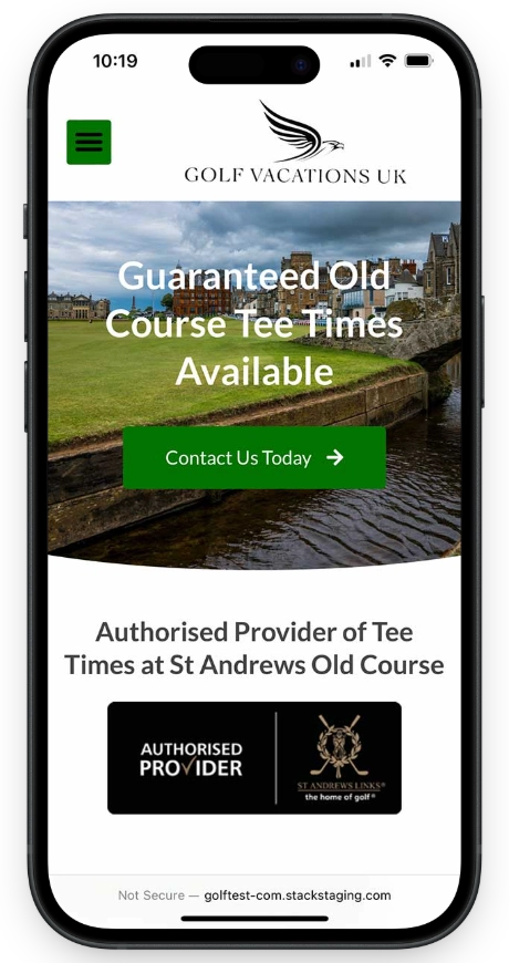 Golf vacations UK Mobile Website Homepage Hero