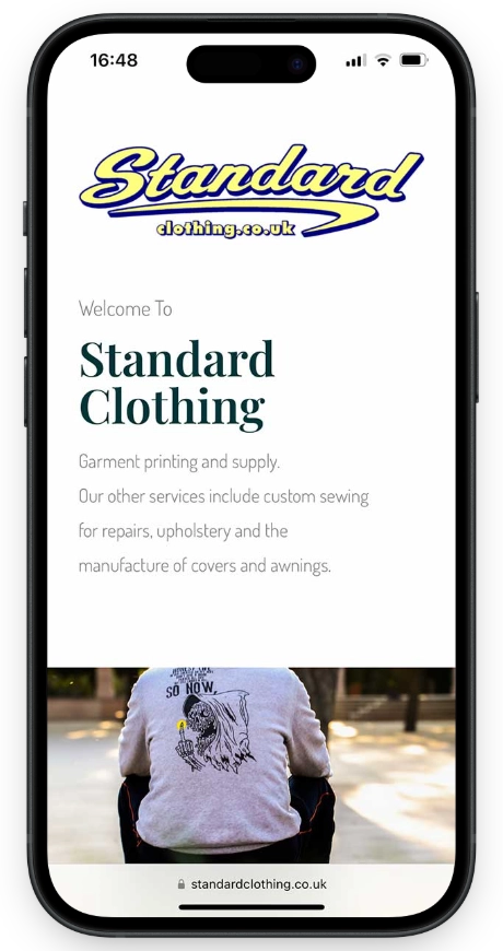 Standard Clothing Mobile Website Homepage Hero