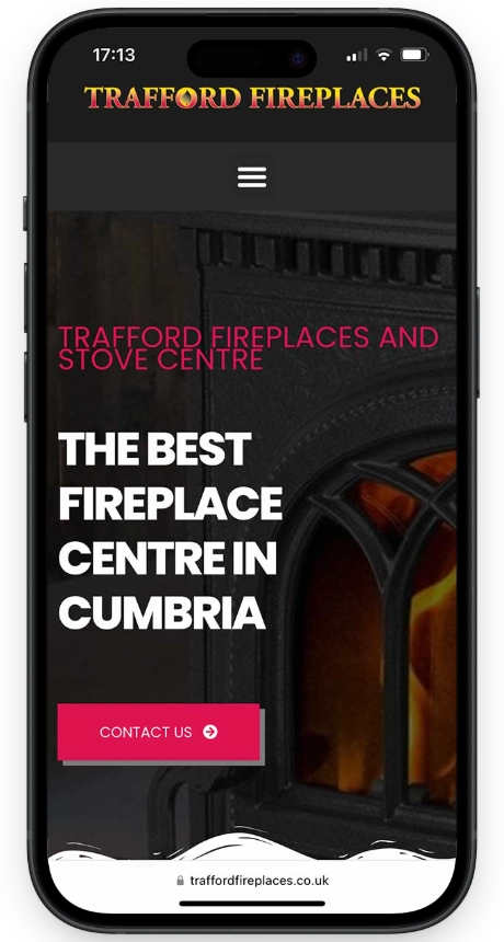 Trafford Fireplaces Website Mobile Homepage