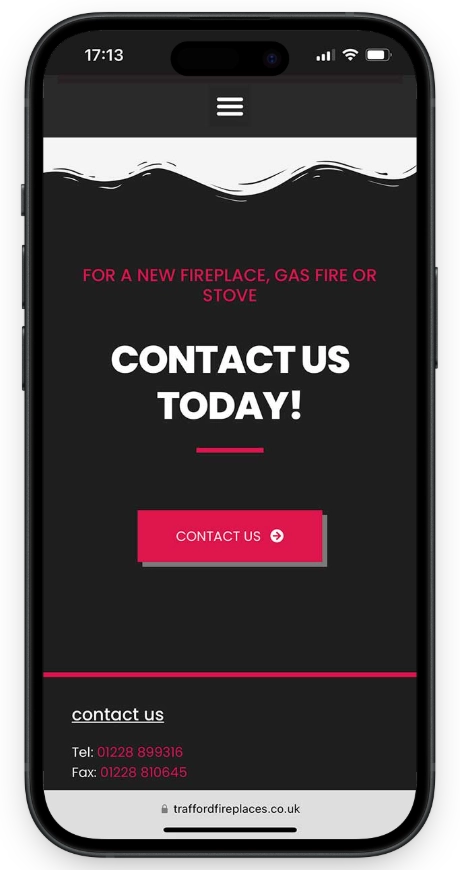 Trafford Fireplaces Website Mobile Contact CTA
